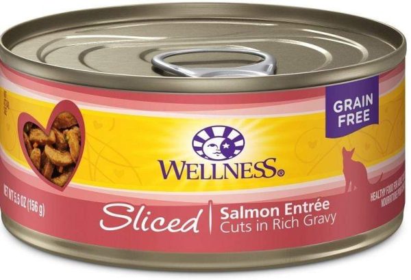 Wellness Grain Free Natural Sliced Salmon Entree Wet Canned Cat Food Online now